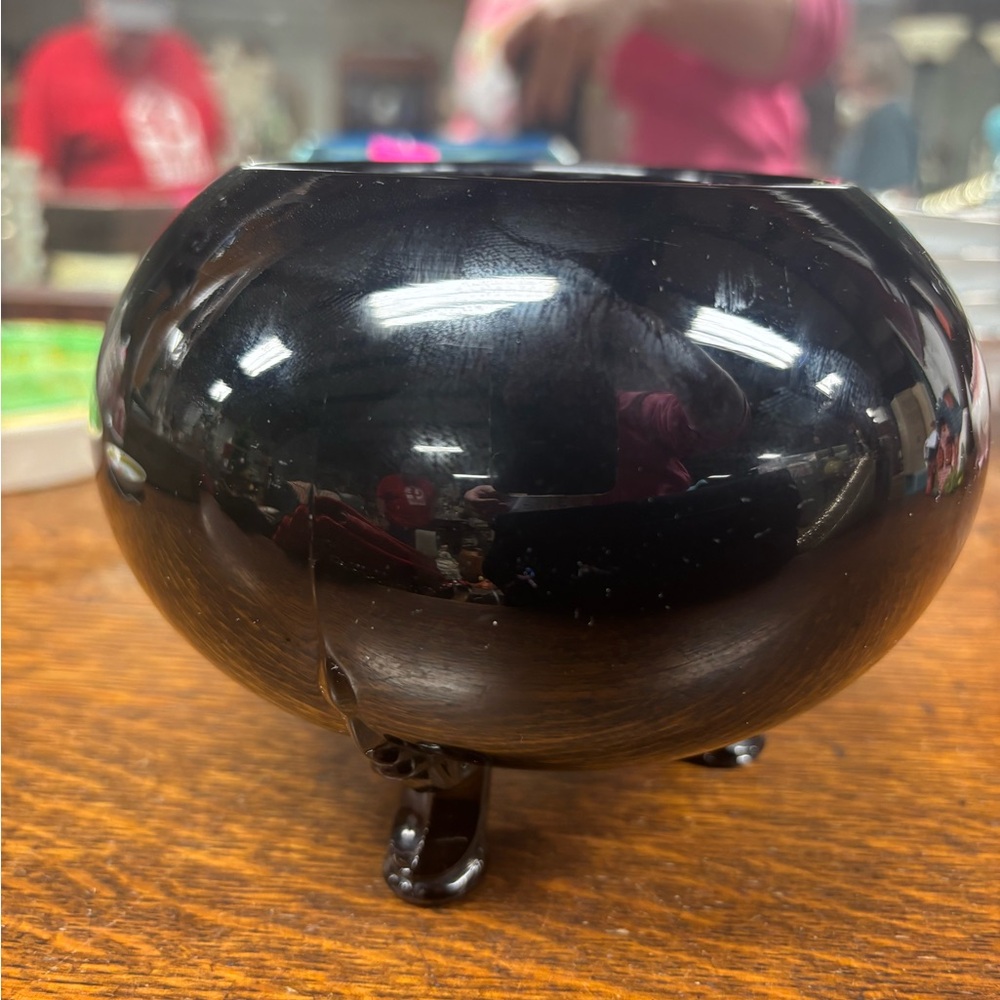 Vintage Black Glass Rose Bowl